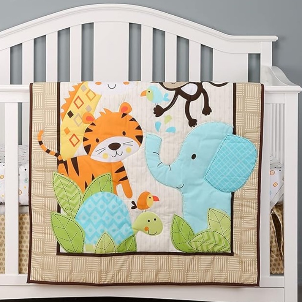 Animal Themed Baby Quilt with Elephant and Tiger Design